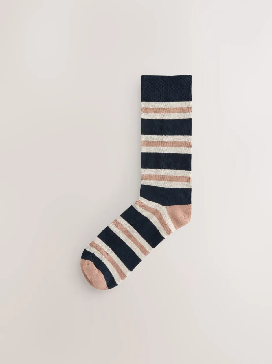 Sokken|Sokken*Next Blue/Ecru Striped - Cushioned Sole Comfort Socks 5 Pack