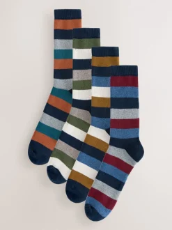 Sokken|Sokken*Next - Set van 4 paar dikke sokken Blue/Green/Orange Rugby Stripe