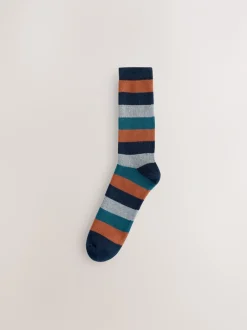 Sokken|Sokken*Next - Set van 4 paar dikke sokken Blue/Green/Orange Rugby Stripe