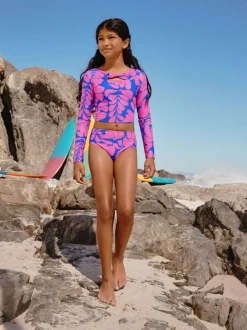 Badkleding|Next Blue/Pink Floral Print - Bikini met lange mouwen (3-16 jr)