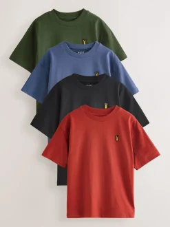 T-Shirts|Tops*Next - Verpakking van 4 ruimvallende T-shirts met korte mouwen (3-16jr) Blue/Rust/Khaki/Black