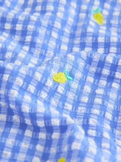 Badkleding|Next - Strappy Ruched Swimsuit (3-16yrs) Blue/White Gingham Lemon