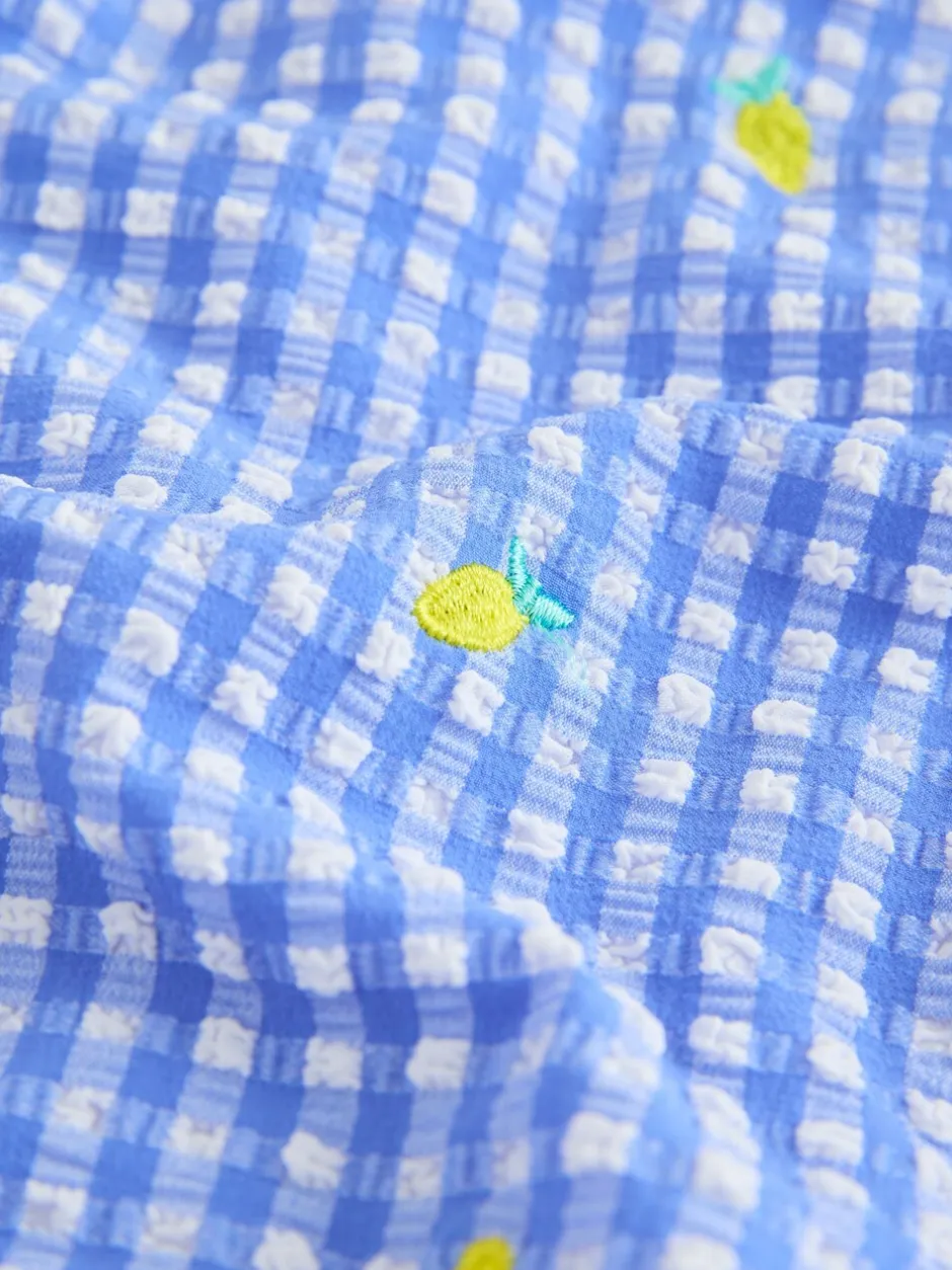 Badkleding|Next - Strappy Ruched Swimsuit (3-16yrs) Blue/White Gingham Lemon