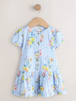 Jurken|Jurken*Next - Short Sleeve Cotton Dress (3mths-8yrs) Blue/White Stripe Floral