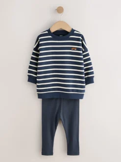 Sweaters En Hoody´S|Next Blue/White Stripe/Car - Set van 2 sweatshirts en leggings (3mnd -7jr)
