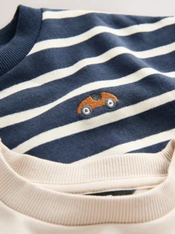 Sweaters En Hoody´S|Next Blue/White Stripe/Car - Set van 2 sweatshirts en leggings (3mnd -7jr)