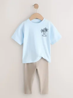Tops|Sets En Outfits|Next Blue/White/Brown - Short Sleeve Top and Leggings Set 3 Pack (3mths-7yrs)