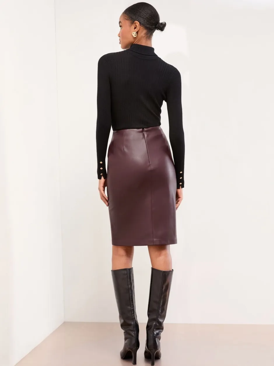 Rokken|Lipsy - - Midi-rok met zijsplit Bordeaux Rood imitatieleer