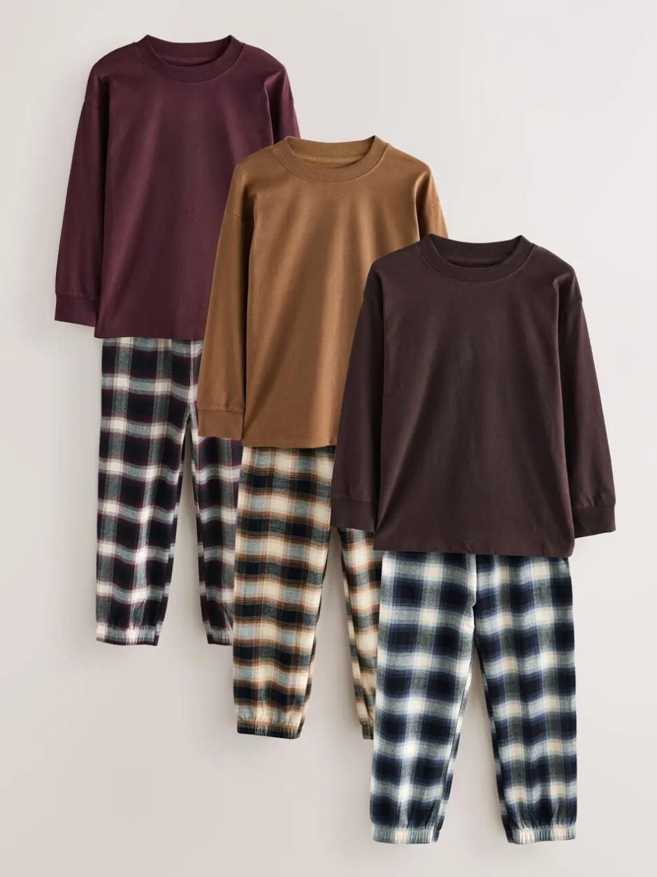 Pyjama's|Nachtkleding En Pyjama's*Next - Verpakking van 3 geweven geruite pyjama's (3-16 jr) Bordeaux Rood/Bruin