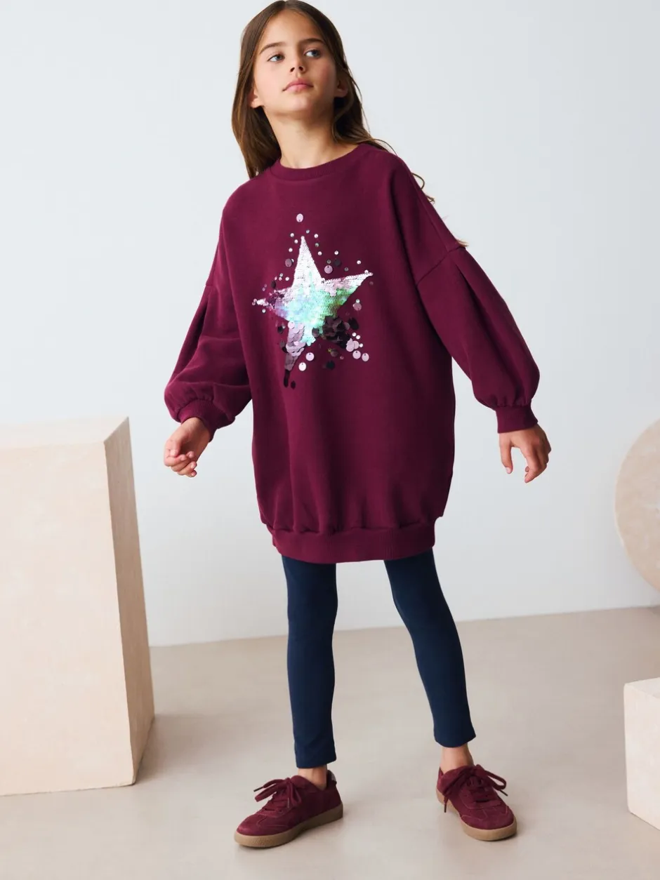 Gebreide Kleding*Next Bordeauxrode Pailletten ster - Trui-jurk (3-16 jr)