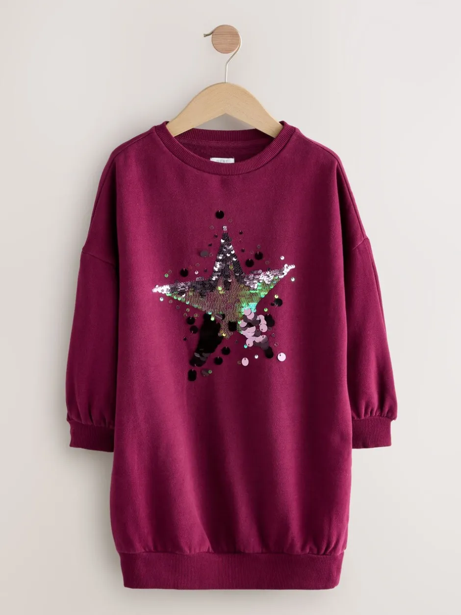 Gebreide Kleding*Next Bordeauxrode Pailletten ster - Trui-jurk (3-16 jr)