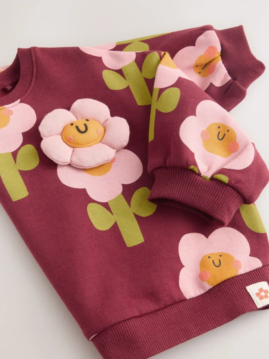 Truien En Breisels|Sweaters En Hoody´S*Next - Sweatshirt met ronde hals (3 mnd-7 jr) Bordeauxrode Smiley Bloemenprint
