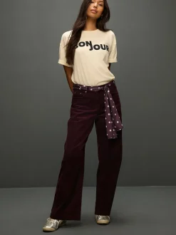 Broeken|Next - Cord Wide Leg Trousers With Scarf Bordeauxrood