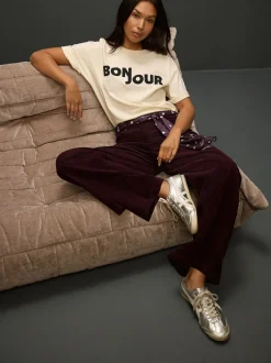 Broeken|Next - Cord Wide Leg Trousers With Scarf Bordeauxrood