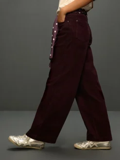 Broeken|Next - Cord Wide Leg Trousers With Scarf Bordeauxrood
