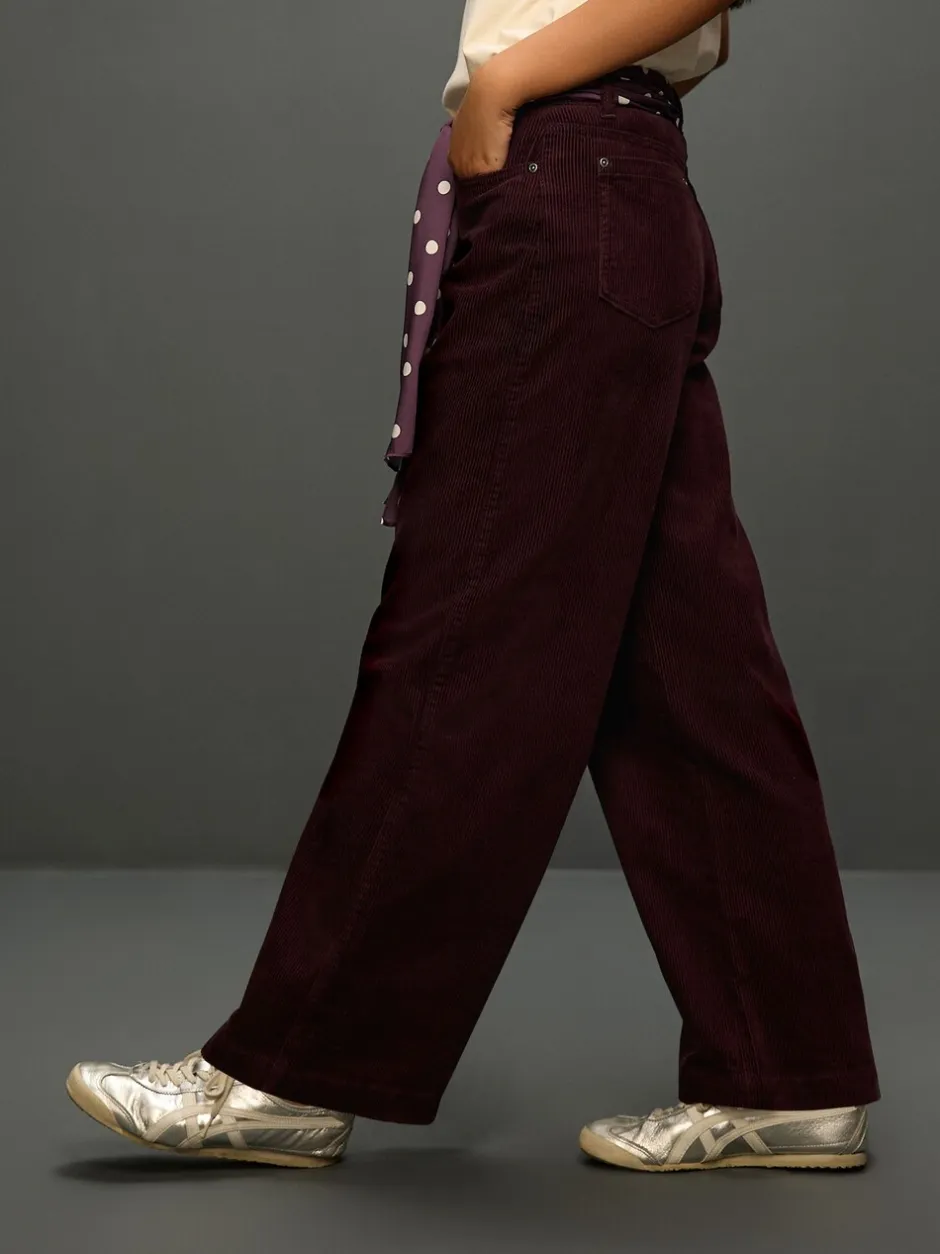 Broeken|Next - Cord Wide Leg Trousers With Scarf Bordeauxrood