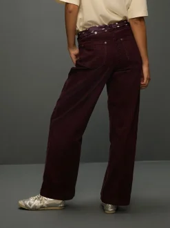 Broeken|Next - Cord Wide Leg Trousers With Scarf Bordeauxrood