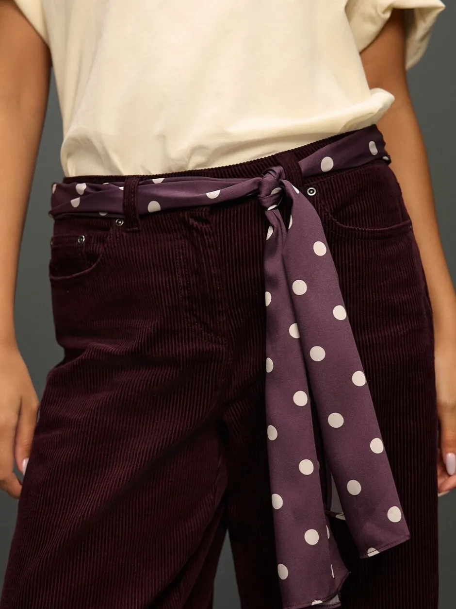 Broeken|Next - Cord Wide Leg Trousers With Scarf Bordeauxrood