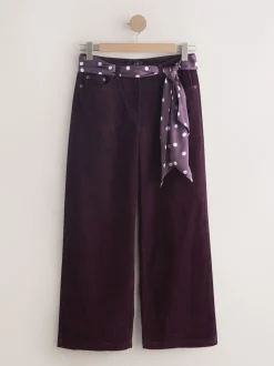 Broeken|Next - Cord Wide Leg Trousers With Scarf Bordeauxrood