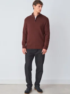 Gebreide Kleding|Next Bordeauxrood - Effen - Regular fit 100% katoenen premium trui met korte rits