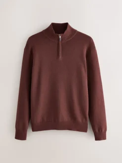Gebreide Kleding|Next Bordeauxrood - Effen - Regular fit 100% katoenen premium trui met korte rits