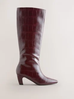 Ruimvallend En Extraruimvallend|Boots*Next - Forever Comfort® - Kniehoge laarzen met gebogen hak Bordeauxrood