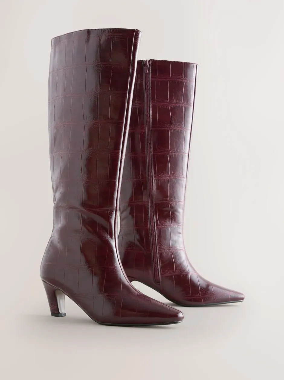 Ruimvallend En Extraruimvallend|Boots*Next - Forever Comfort® - Kniehoge laarzen met gebogen hak Bordeauxrood