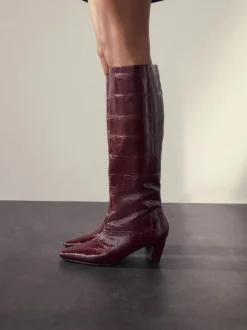Ruimvallend En Extraruimvallend|Boots*Next - Forever Comfort® - Kniehoge laarzen met gebogen hak Bordeauxrood