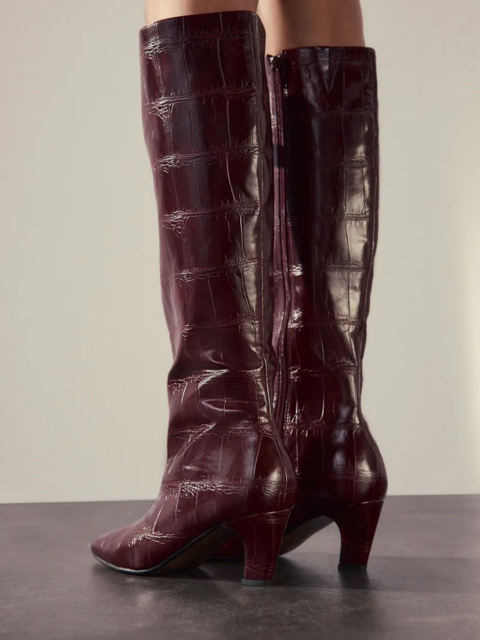 Ruimvallend En Extraruimvallend|Boots*Next - Forever Comfort® - Kniehoge laarzen met gebogen hak Bordeauxrood