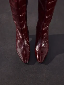 Ruimvallend En Extraruimvallend|Boots*Next - Forever Comfort® - Kniehoge laarzen met gebogen hak Bordeauxrood