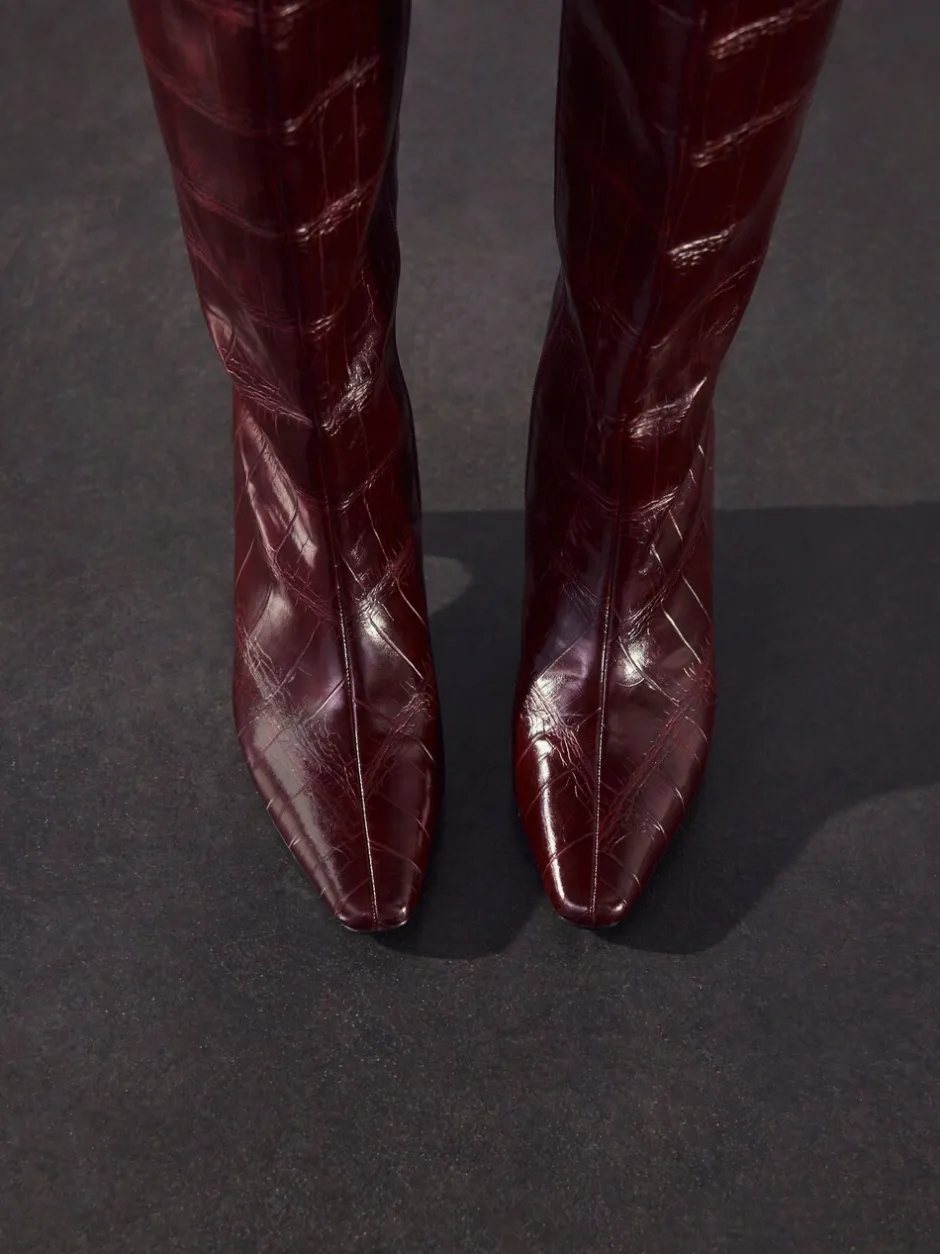 Ruimvallend En Extraruimvallend|Boots*Next - Forever Comfort® - Kniehoge laarzen met gebogen hak Bordeauxrood