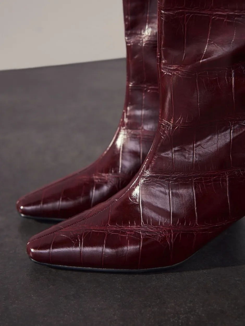 Ruimvallend En Extraruimvallend|Boots*Next - Forever Comfort® - Kniehoge laarzen met gebogen hak Bordeauxrood
