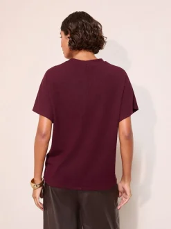 Gelegenheidskleding|Friends Like These - Button Detail Short Sleeve Top Bordeauxrood