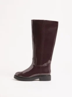Ruimvallend En Extraruimvallend|Boots|Friends Like These - Faux Leather Casual Flat Pull On Knee High Long Riding Boots Bordeauxrood