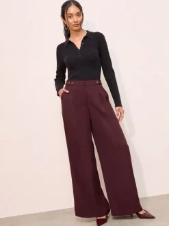 Kostuums En Werkkleding|Broeken*Friends Like These - Adjustable Waist Premium Wide Leg Trousers Bordeauxrood