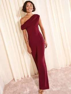 Jumpsuits En Playsuits|Friends Like These - Off The Shoulder Scuba Wide Leg Jumpsuit Bordeauxrood