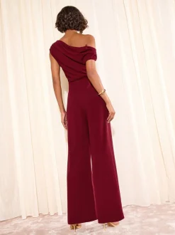 Jumpsuits En Playsuits|Friends Like These - Off The Shoulder Scuba Wide Leg Jumpsuit Bordeauxrood