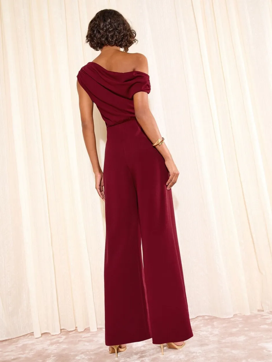 Jumpsuits En Playsuits|Friends Like These - Off The Shoulder Scuba Wide Leg Jumpsuit Bordeauxrood