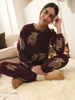 Pyjama's|Loungewear*Next - Hamish The Highland Cow Behaaglijke Pyjama's met Lange mouwen Bordeauxrood