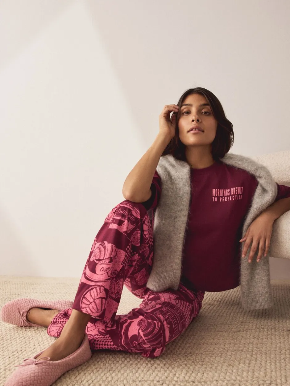 Loungewear|Alle Nacht- En Loungekleding|Next Bordeauxrood - Katoenen pyjama met korte mouw