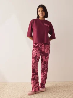 Loungewear|Alle Nacht- En Loungekleding|Next Bordeauxrood - Katoenen pyjama met korte mouw