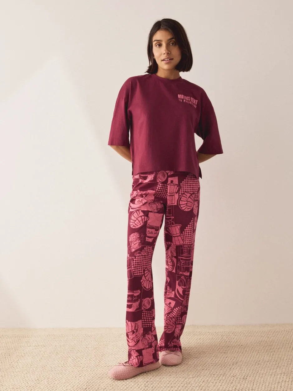 Loungewear|Alle Nacht- En Loungekleding|Next Bordeauxrood - Katoenen pyjama met korte mouw