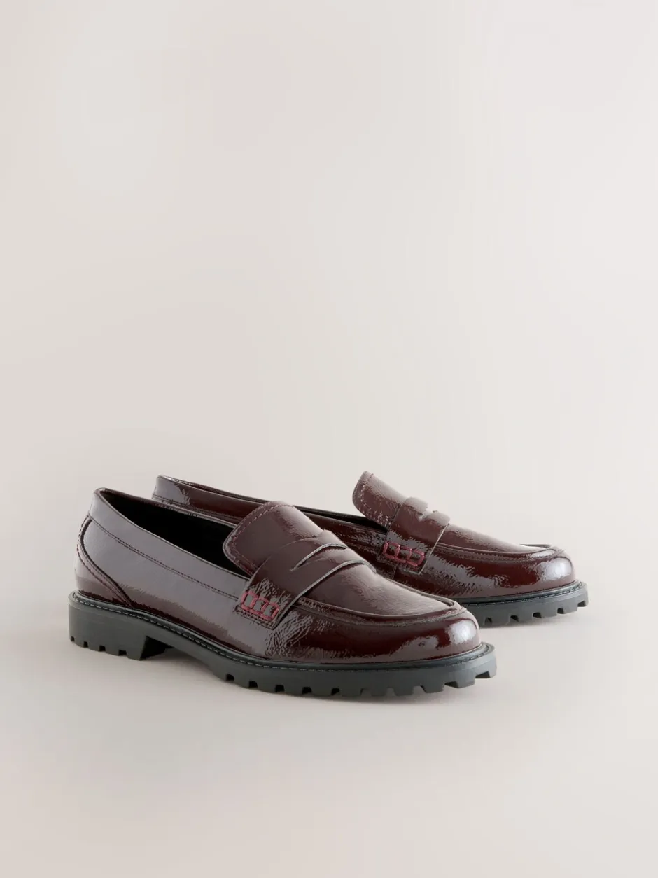 Lage Schoenen|Next - Lakleren stevige instappers Bordeauxrood