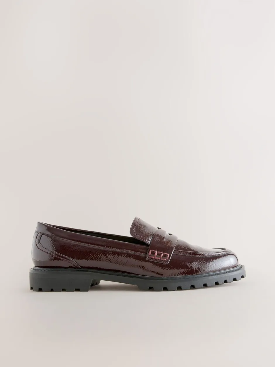 Lage Schoenen|Next - Lakleren stevige instappers Bordeauxrood