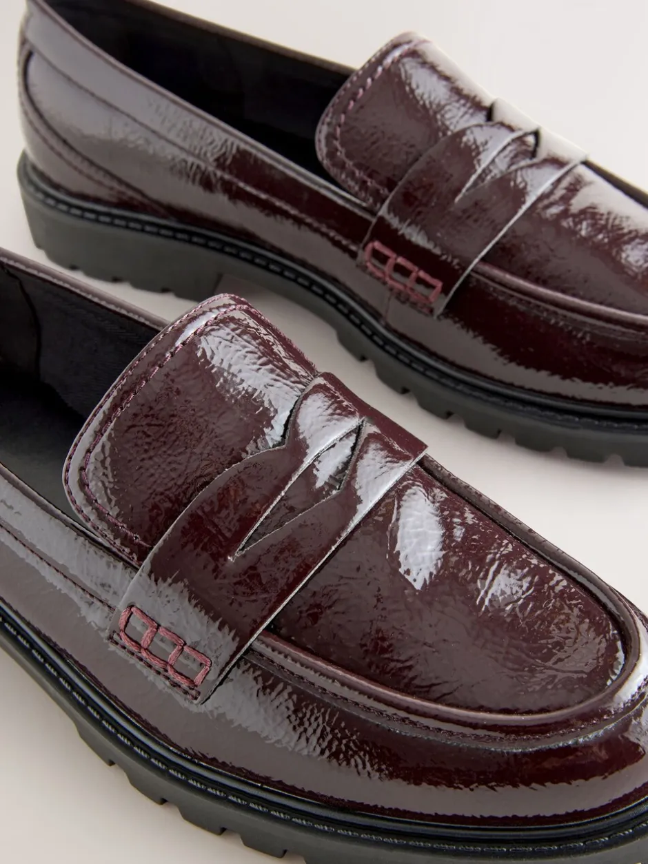 Lage Schoenen|Next - Lakleren stevige instappers Bordeauxrood