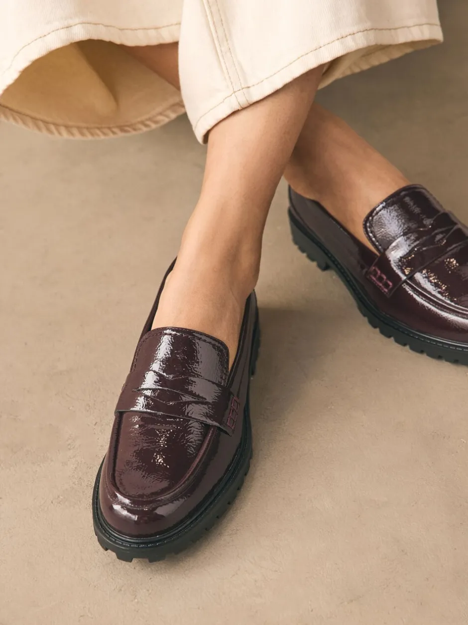 Lage Schoenen|Next - Lakleren stevige instappers Bordeauxrood