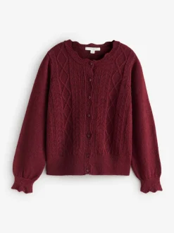 Gebreide Kleding|Laura Ashley - Pointelle Button Through Scallop Cardigan With A Touch Of Wool Bordeauxrood
