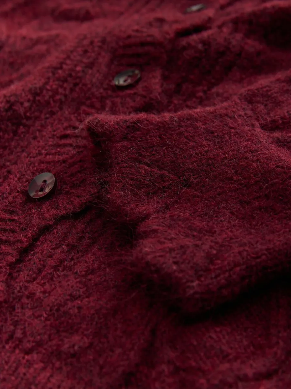 Gebreide Kleding|Laura Ashley - Pointelle Button Through Scallop Cardigan With A Touch Of Wool Bordeauxrood