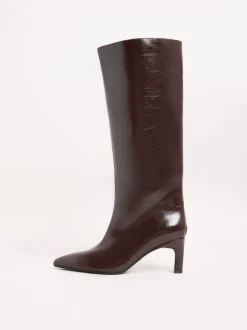 Boots*Lipsy - Faux Leather Knee High Low Kitten Heel Boots Bordeauxrood