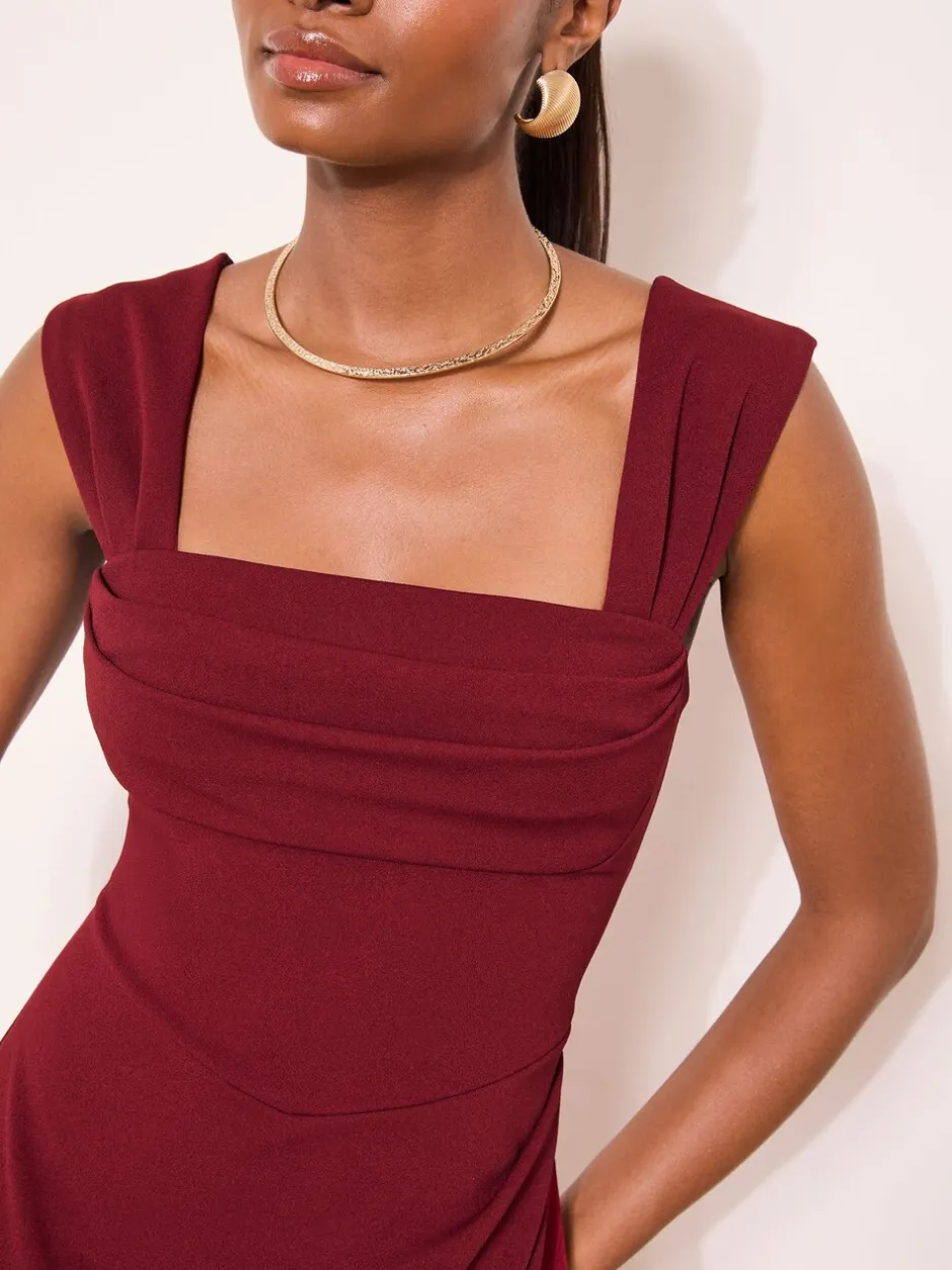 Gelegenheidskleding|Jurken*Lipsy - Square Neck Short Sleeve Ruched Maxi Dress Bordeauxrood